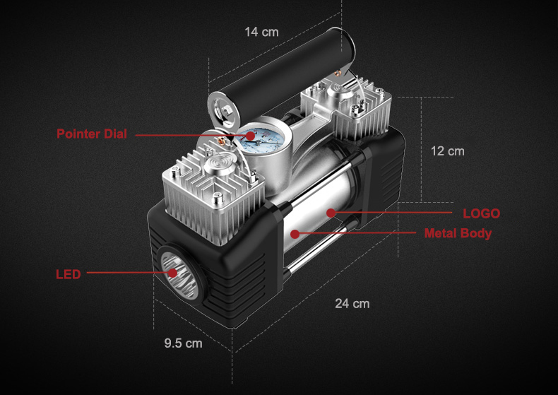 New Item Fastest Double Cylinder Heavy Duty Portable Car Air Compressor Professional High Power Tire Inflators With LED Light