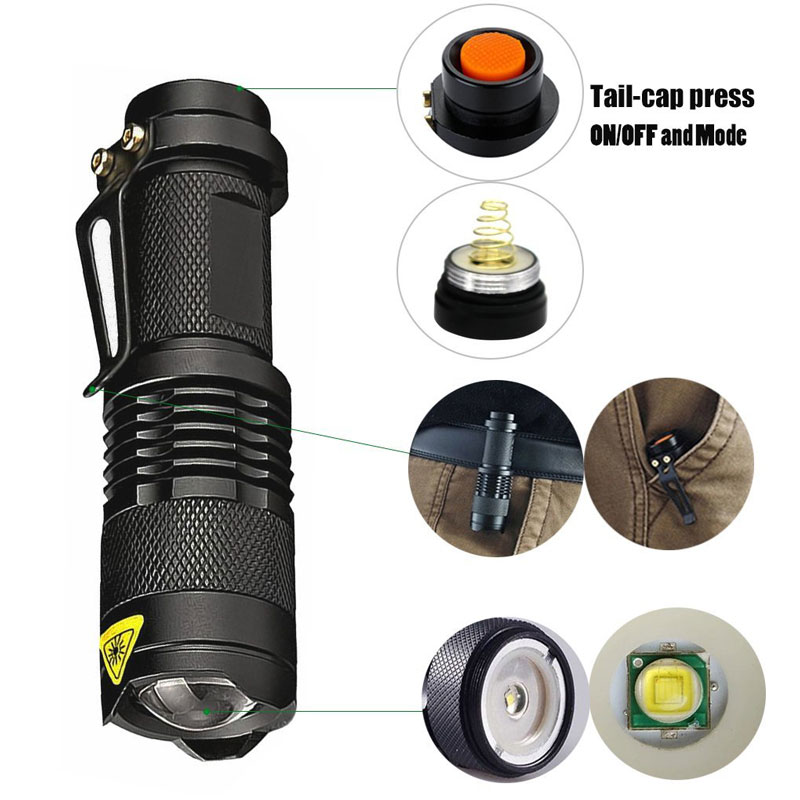 New Super Waterproof Rechargeable 3W 200Meters Pocket Led Flashlight High Power For Hunting Emergency