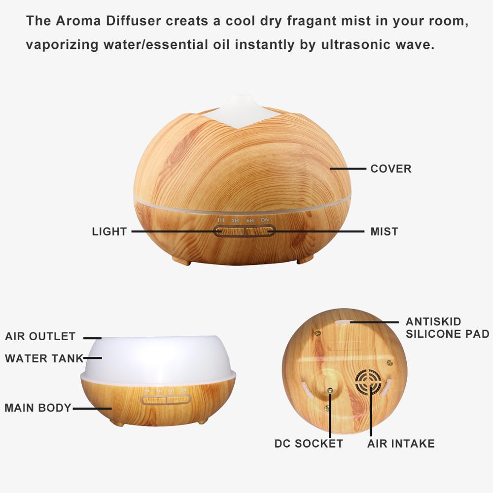 Aromatherapy Essential Oil Diffuser Ultrasonic Cool Mist Diffusers with 7 Color LED Lights Waterless Auto Shut-off, Wood Grain,