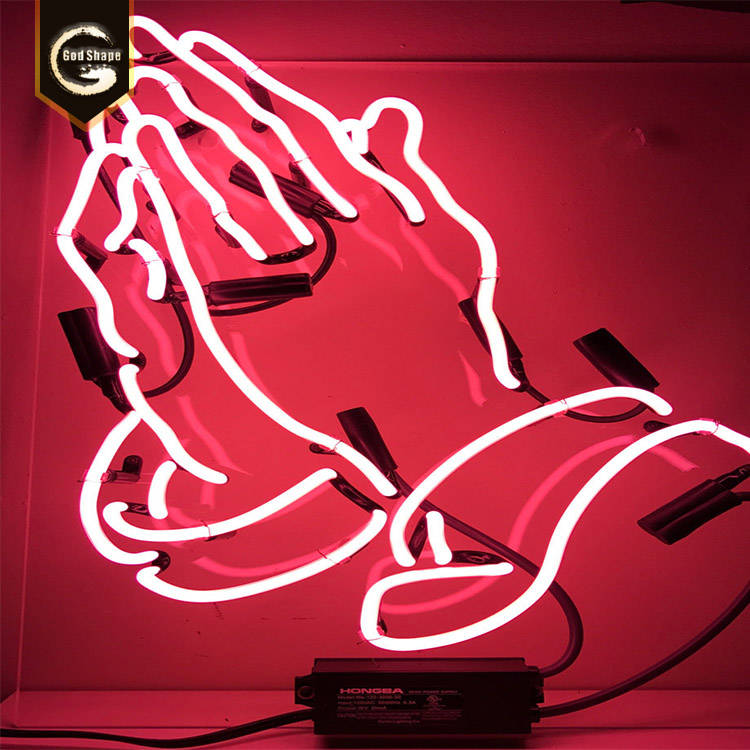 Pink Led lighting neon advertisement sign hand shape sign for bar decoration