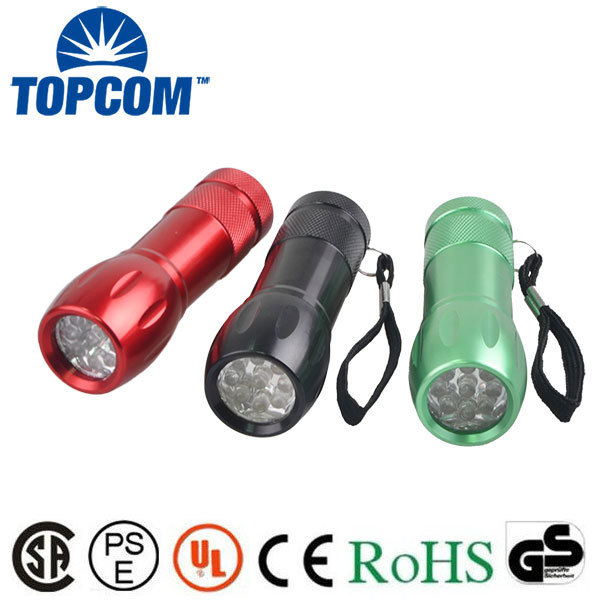 Custom Brand Name Logo 9 LED Aluminum Torch Light for Promotion