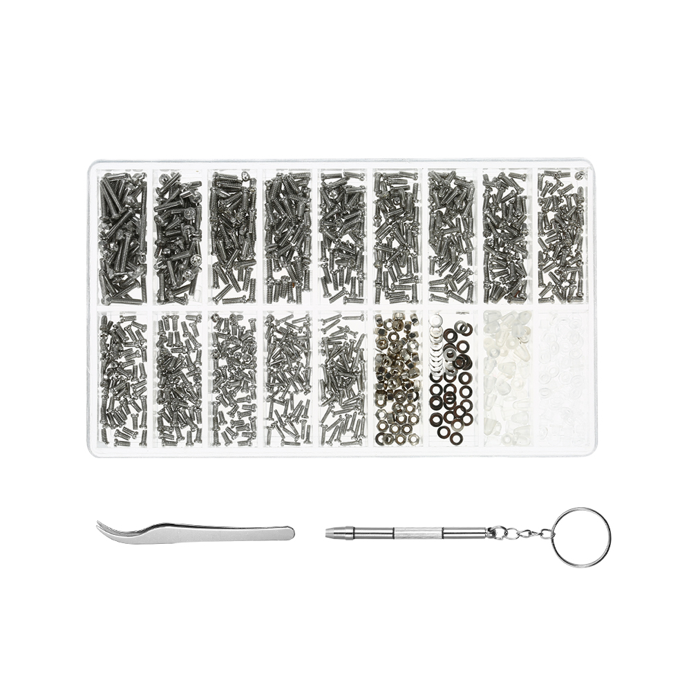 1000pcs Eyeglass Sunglasses Repair Kit Tweezers Screwdriver Tiny Micro Screws Nuts Assortment Stainless Steel Screws Tools Set