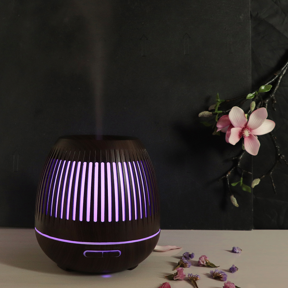 400ml Aroma Essential Oil Diffuser Ultrasonic Air Humidifier with Wood Grain 7 Color Changing LED Lights Whisper-Quiet Operation