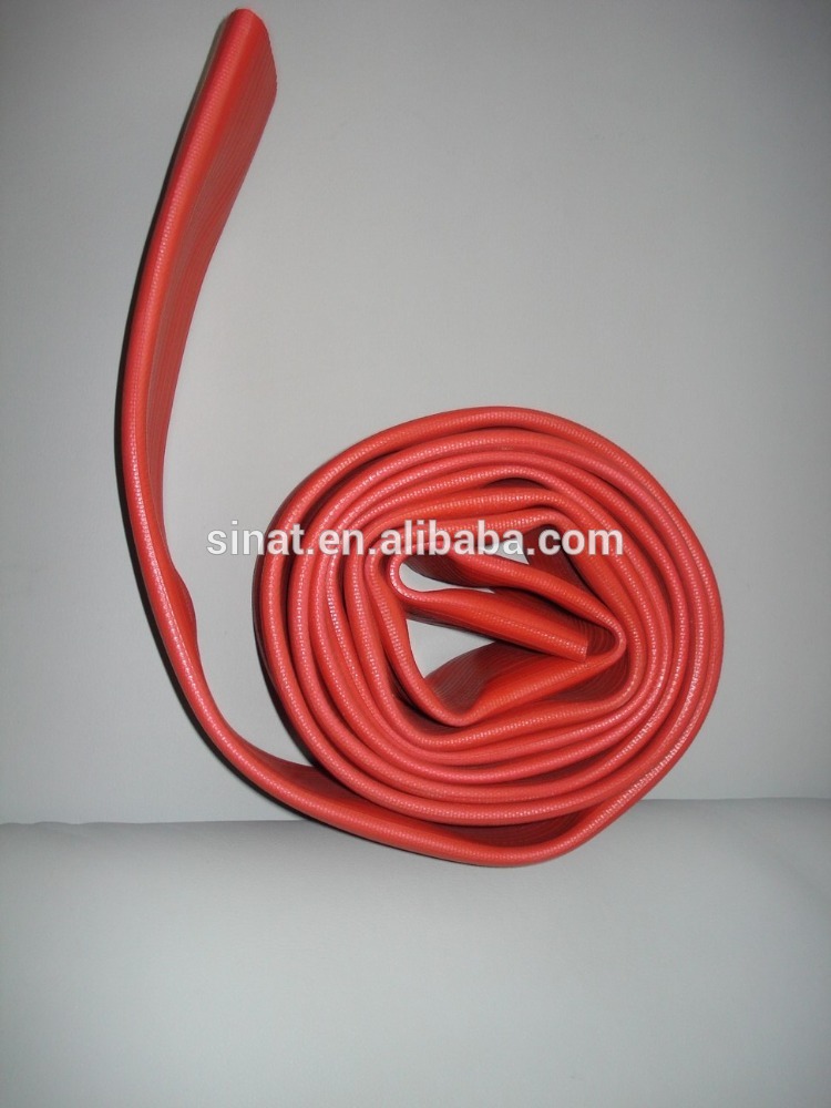 Red PVC covered fire hose with BS coupling