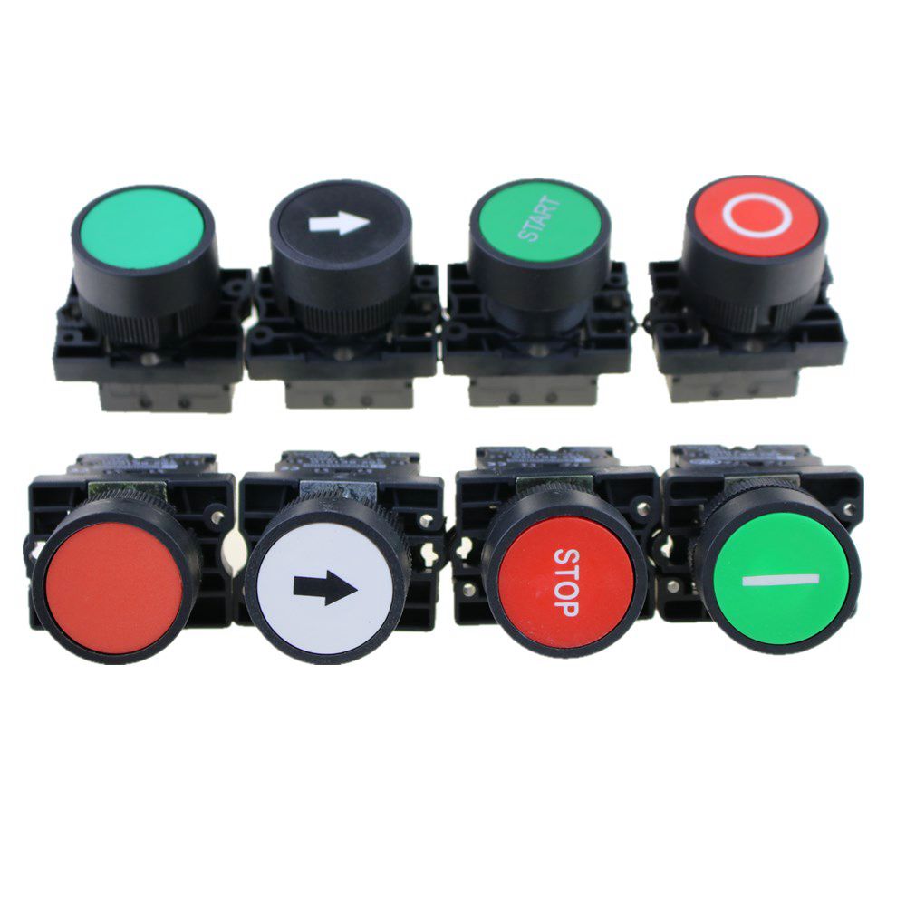 22mm start stop button with the arrow symbol XB2 flat touch switch button, Self reset button switch dot switch