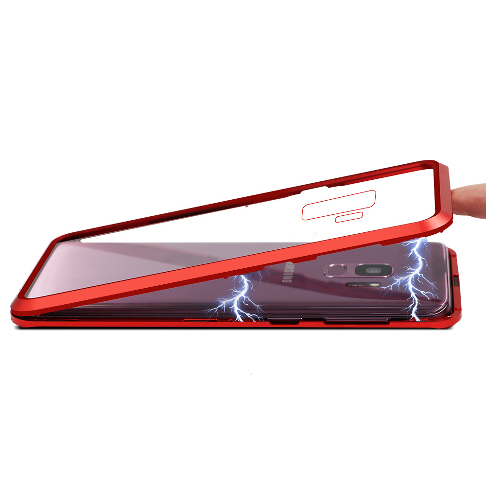 360 Metal frame glass flip  cover explosion Magnetic phone case For Samsung Galaxy S8 S9 plus Note 8 9