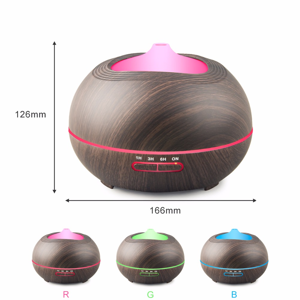 Aroma Essential Oil Diffuser Humidifier 400ml Cool Mist with Colorful Lights 4 Timer Wood Grain Finish