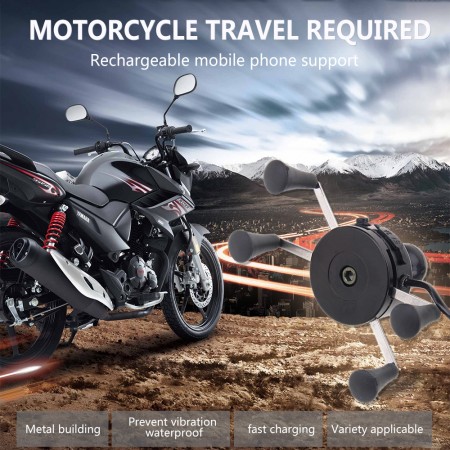 Motorcycle E-bike 2 in 1 Mount Bracket Stand Holder USB Port Adapter Charging Universal