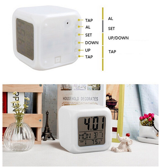 Goldmore New 7 LED Color Changing Digital Table Alarm Clock with Thermometer