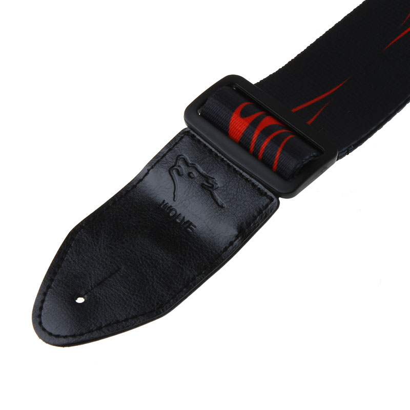 High Quality Jacquard Guitar Strap with Leather Ends Adjustable Buckle Electric Guitar Acoustic Strap Red Flame Print