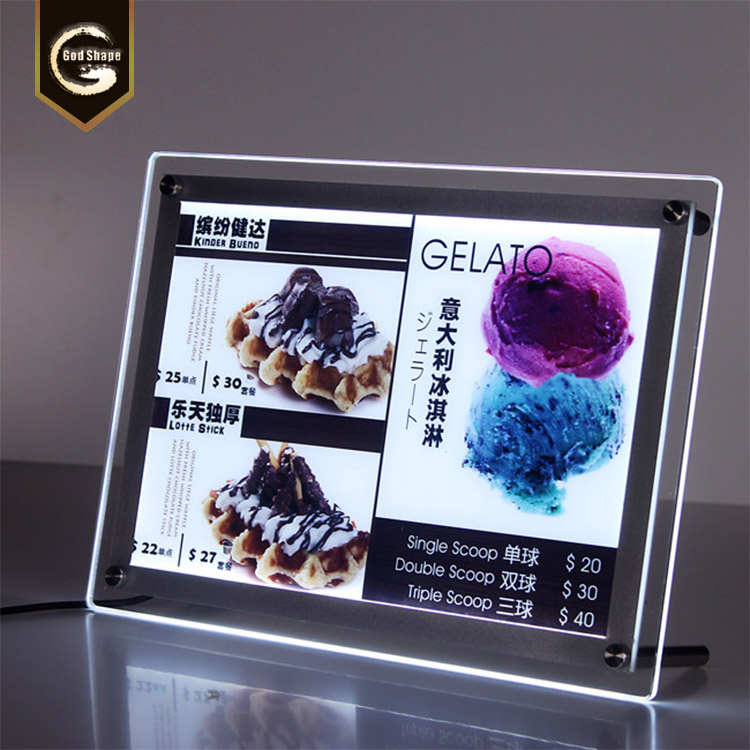 Hot sale shop store interior standoff crystal light box advertising transparency Acrylic led display  light box  menu board