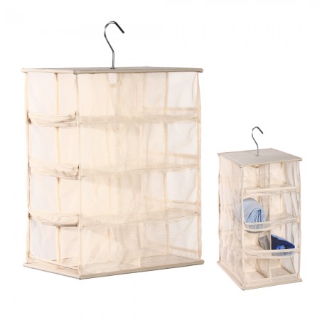 Stosto 16 Compartment Hanging Organizer for Socks Lingerie Space Saving Beige