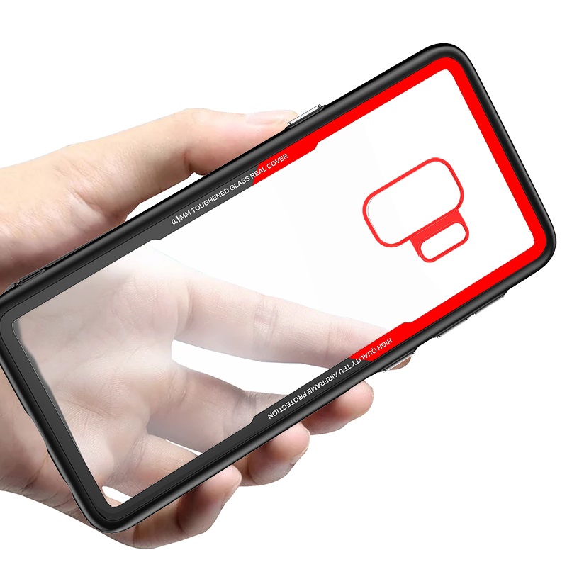 Clear 9H Tempered Glass back Cover Phone Case for Samsung galaxy S9 TPU frame
