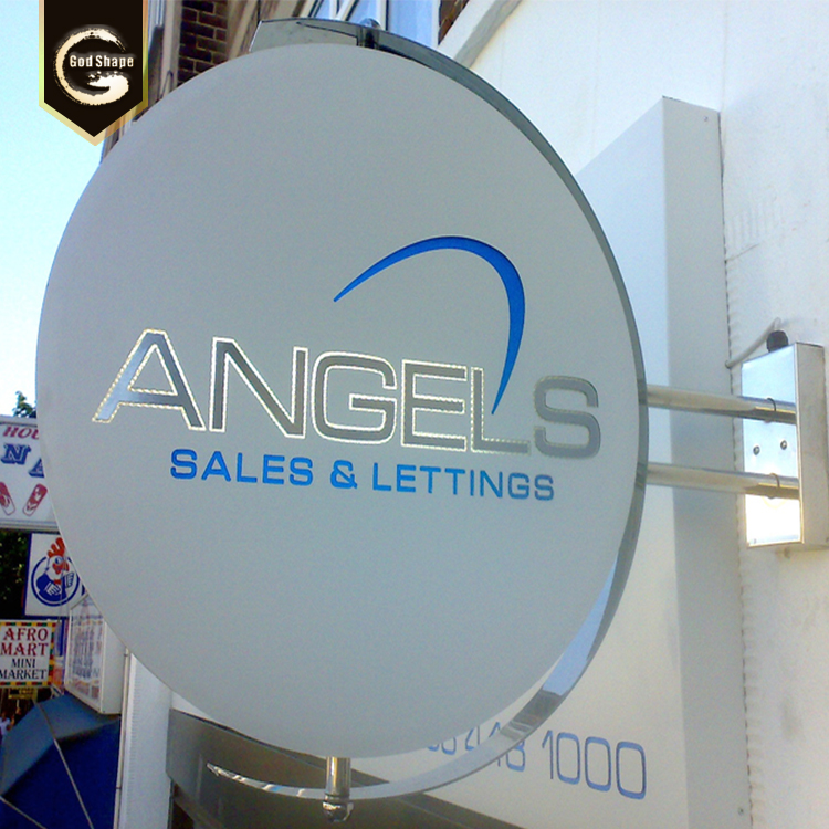 Stainless steel outdoor illuminated advertising acrylic double sided round light box