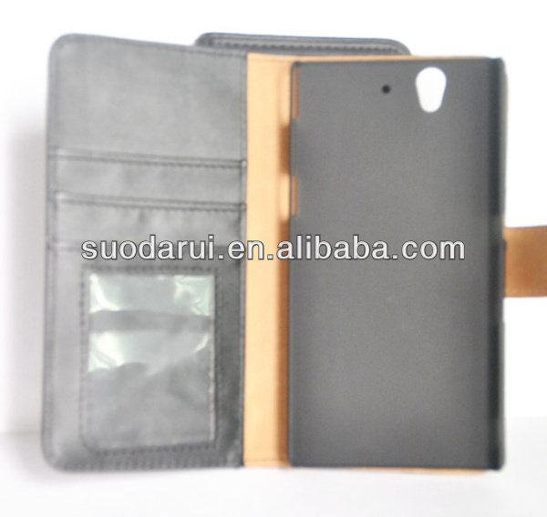 C6602 C6603, 2014 New PU Wallet Leather Case Cover For Sony Xperia Z L36h L36i, 3 Credit Card Slots