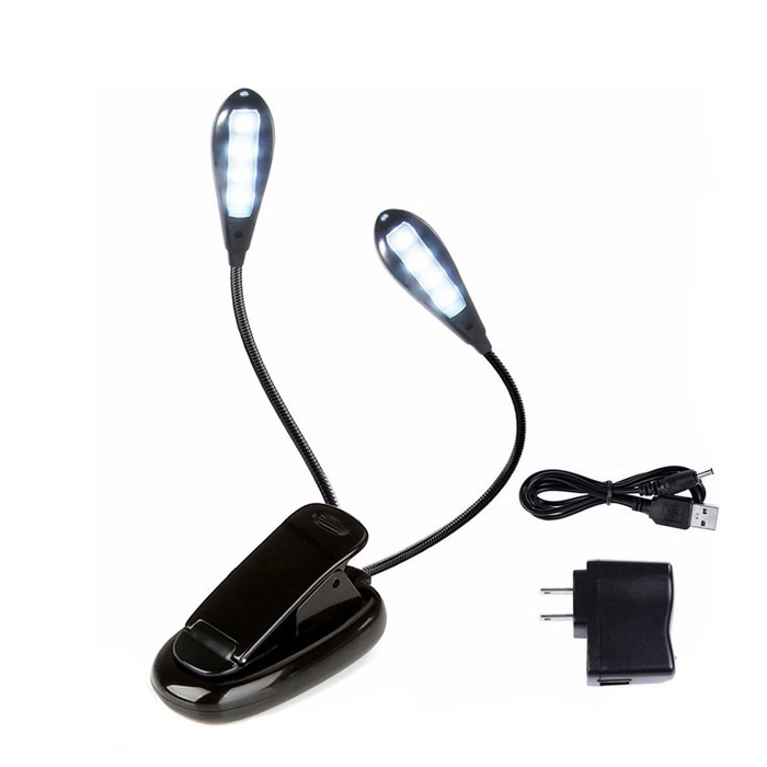 Goldmore 3.7V Rechargeable Flexible reading light8 LED clip book light  with 2 Arms for reading