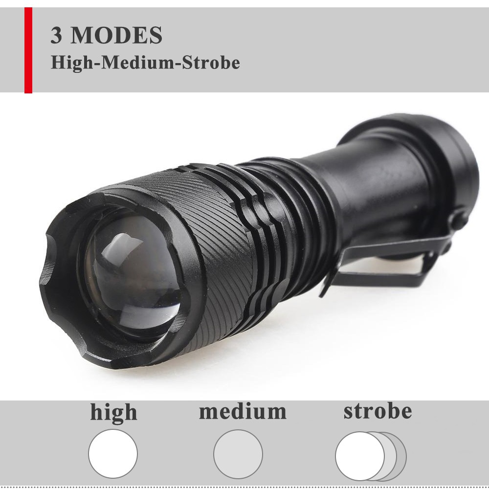 Everyday Carry 3 W zoom small flashlight torch light lamp for emergency