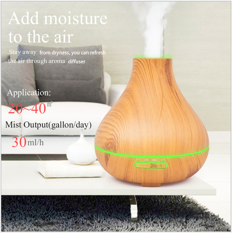 Wholesale 300ml Wood Grain Ultrasonic Essential Oil Diffuser with colorful LED light Best Christmas decor at Home