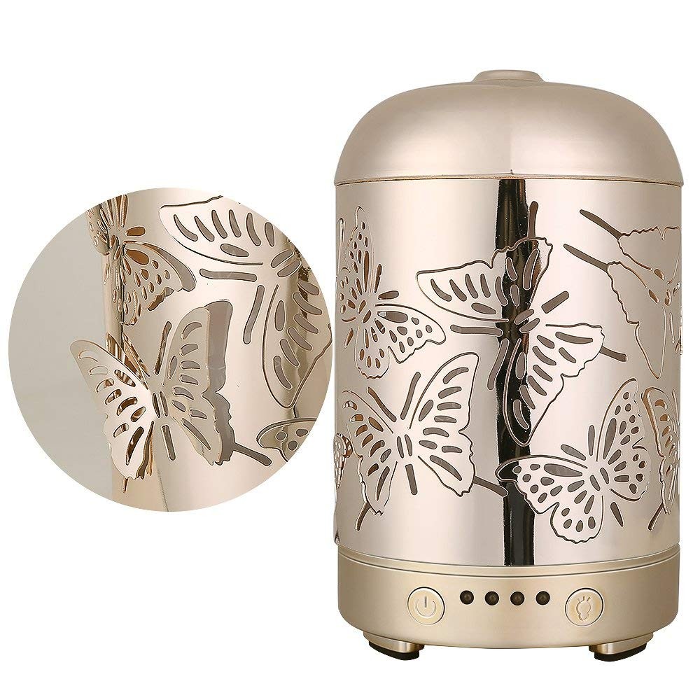 Golden Butterfly Flying Design Metal Essential Oil Diffuser for Aromatherapy, Ultrasonic Aroma Cool Mist Humidifier for Home