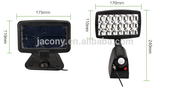 PIR with 21 led street lamp Built-in Lithium Battery SupportSolar charged Motion Activated Wall Floodlight