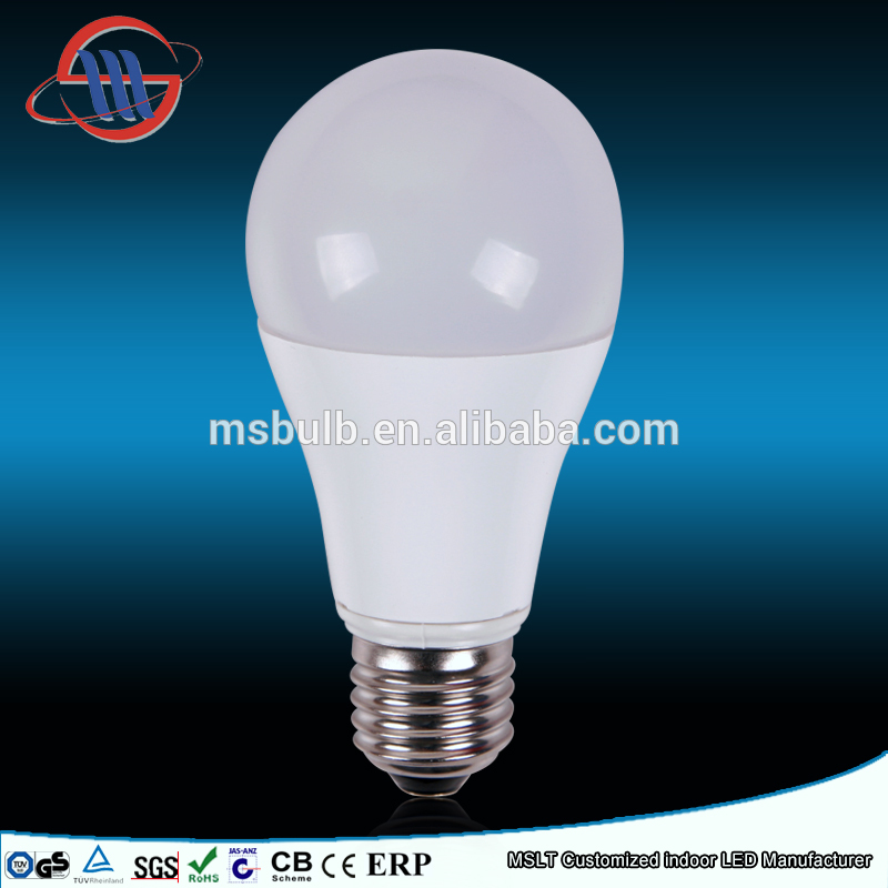 PC+Aluminium lamp body smooth surface A60 E27 led light bulb 5w 7w 10w 90lm/w Ra>80 85-265v