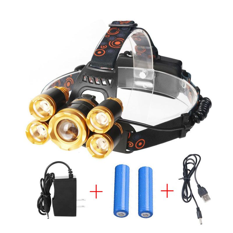 5 LED Rechargeable 18650 Battery Powered Adjustable Focus Headlamp