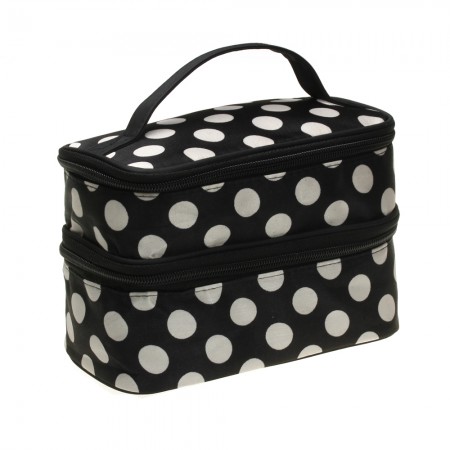 Women Makeup Cosmetic Beauty Toiletry Bag Case Organizer Pouch White Dots