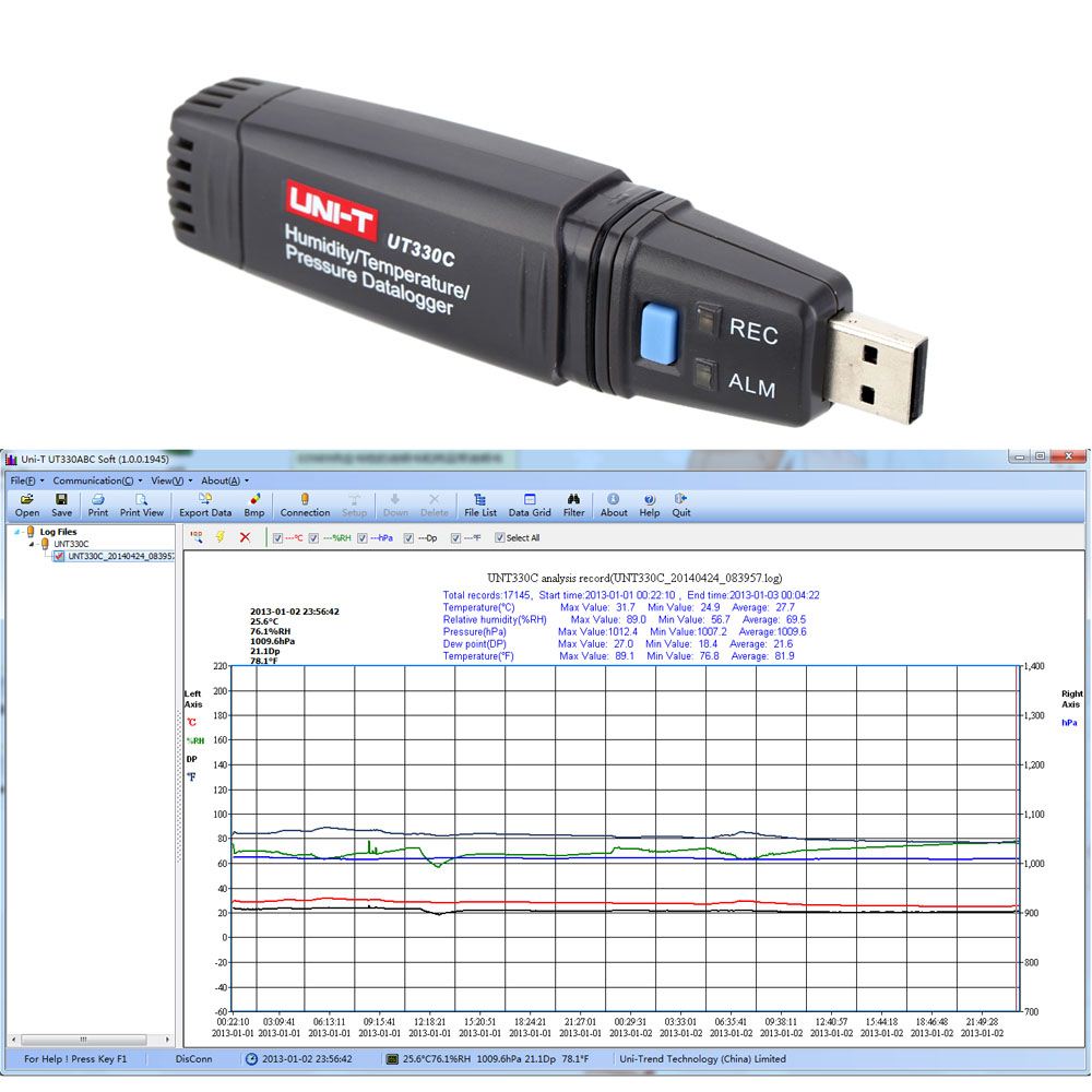 USB Data Logger Temperature Humidity Atmospheric Pressure Data Recording Meter Thermometer Hygrometer Barometer PC Connecting