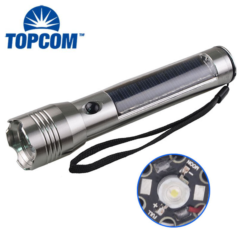 USB Rechargeable Solar Power LED Light Aluminum Flashlight