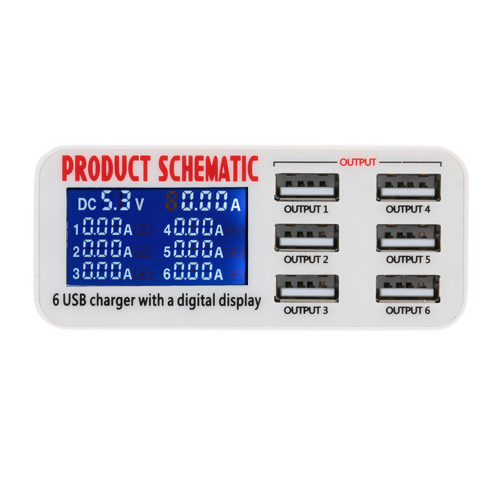 3.5A Max High Speed 6-ports USB Fast Charger HUB Adapter with LCD Display for 6 Plus 6S Plus iPad Air/mini Tablet Smartphone