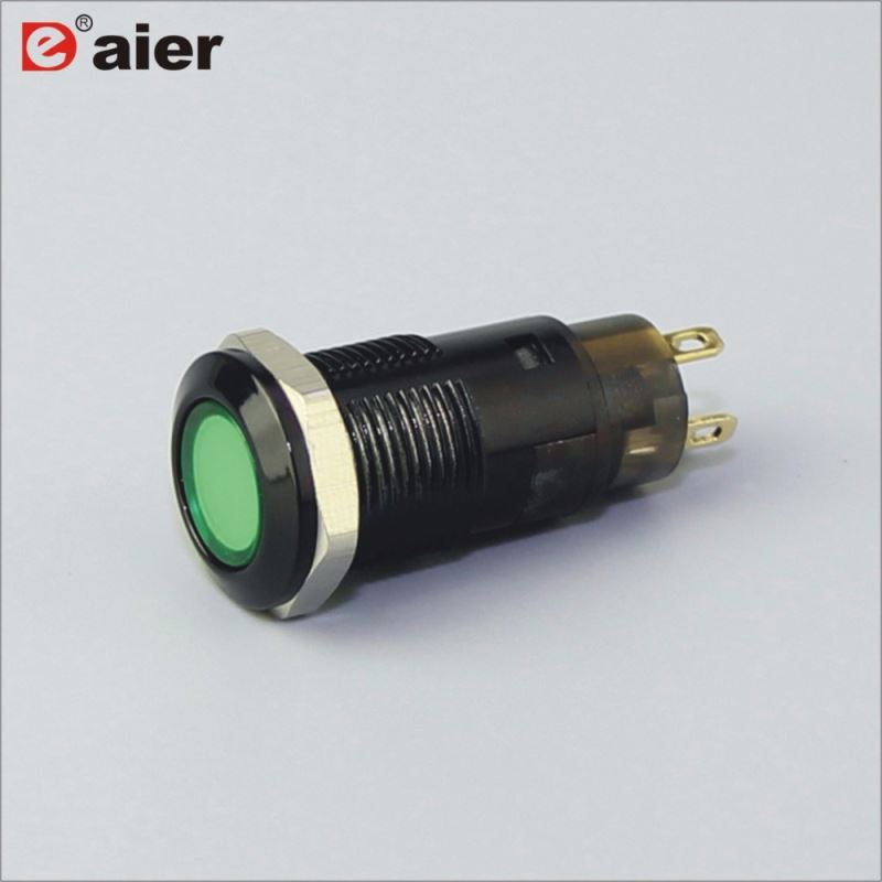 12mm Flat Green Button Black Body IP67 Momentary Plastic Push Button Switch