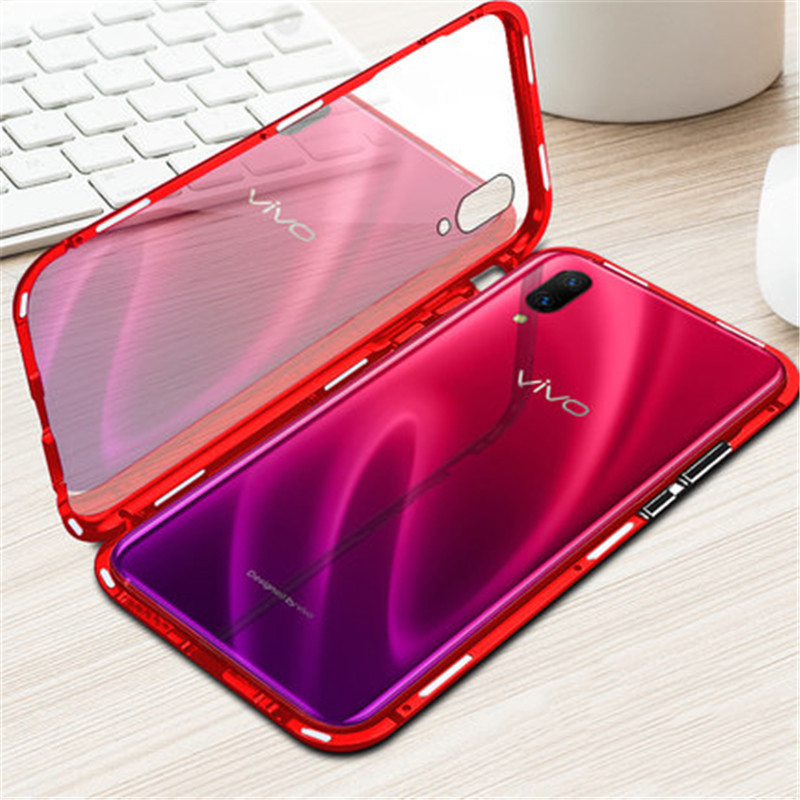 New Arrival Metal frame 6D glass flip cover drop  Magnetic phone case For Vivo X20 X23  bumper case