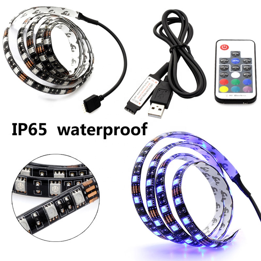 USB AC 5V 0.5m SMD5050 IP20 TV Back Lighting Kit + RF Remote Controller LED RGB Strip Lamp Light