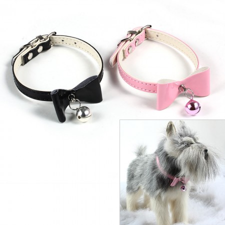 1pair Pet Kitten Cat Dog Puppy Neck Safety Collar Strap Buckle Bell Adjustable black+pink 261cm