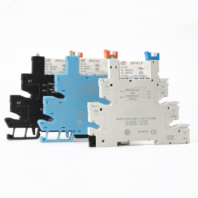 DIN RAIL HF41F 12V 24V Integrated PCB Mount Power Relay With Relay Holder Voltage Contact Relay Module Set