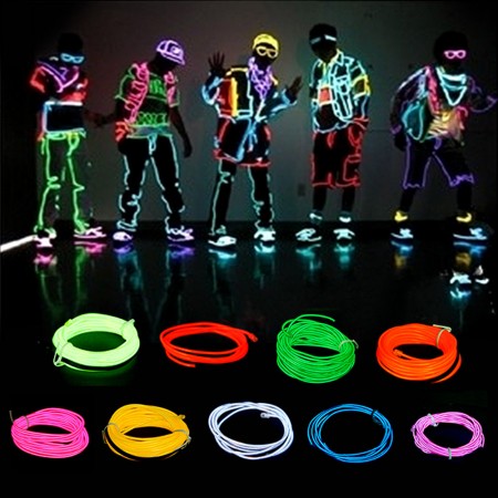 3M 9FT White Neon LED Light Glow EL Wire String Strip Rope Tube Car Dance