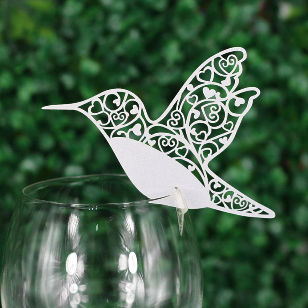 50 PCS Laser Cut Wine Glass Decoration Cards Bird Shaped Wine Glass Decoration Cards for Christmas New Year Wedding Party Decor
