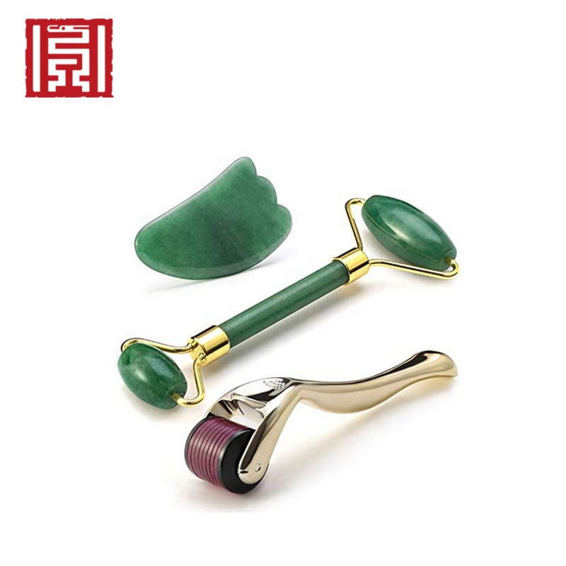 Jade Roller For Face Massage Tool Natural Anti-aging Facial Jade Stone Set