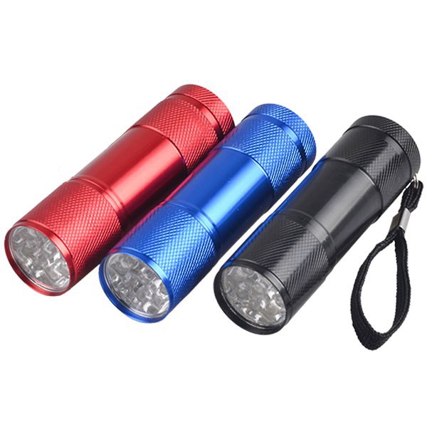 Portable Power By 3*AAA Battery Aluminum LED Flashlight 9 LED Torch With Keychain