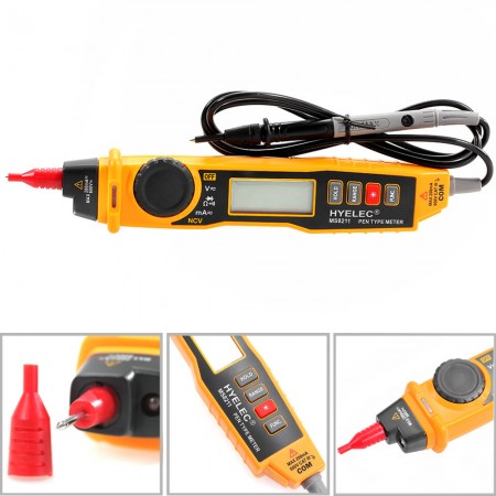 HYELEC MS8211 Pen-type Digital Multimeter with NCV Detector Non-contact DC/AC Voltage Current Auto and Manual Ranging Data Hold