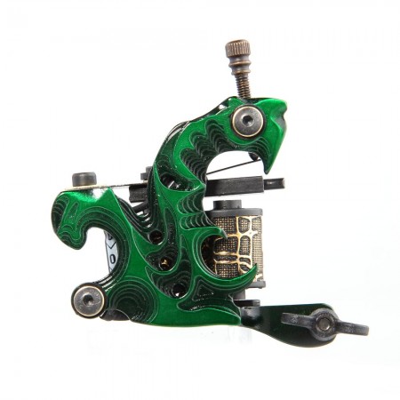 Green Pro Tattoo Machine Gun for Shader Liner 10 Wrap Coils