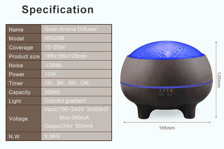 300ML Dark Wood Grain Essential Oil Steamer Doterra Diffuser Aromatherapy for Led Table Lamp