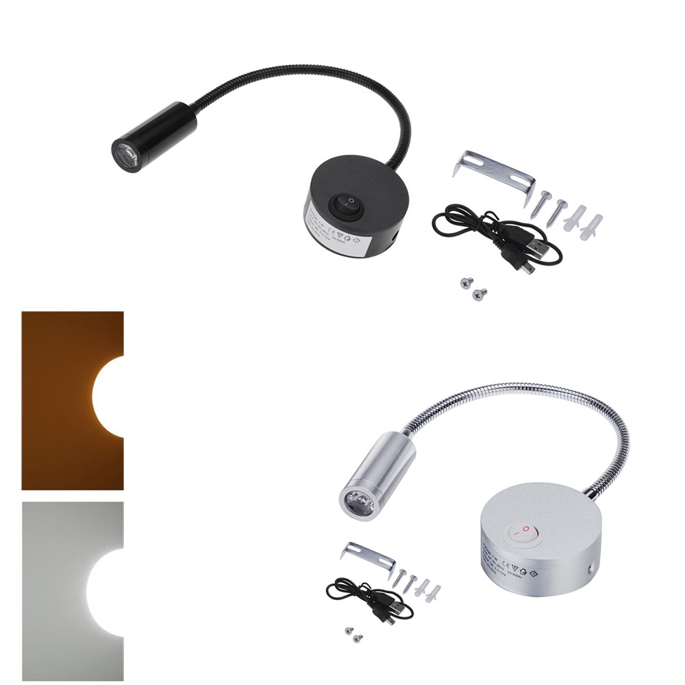 Soft Tube Adjustable 1W LED Wall Lamp for Bedroom Bathroom Hallway Aisle Reading With Switch Energy-saving Long Lifespan