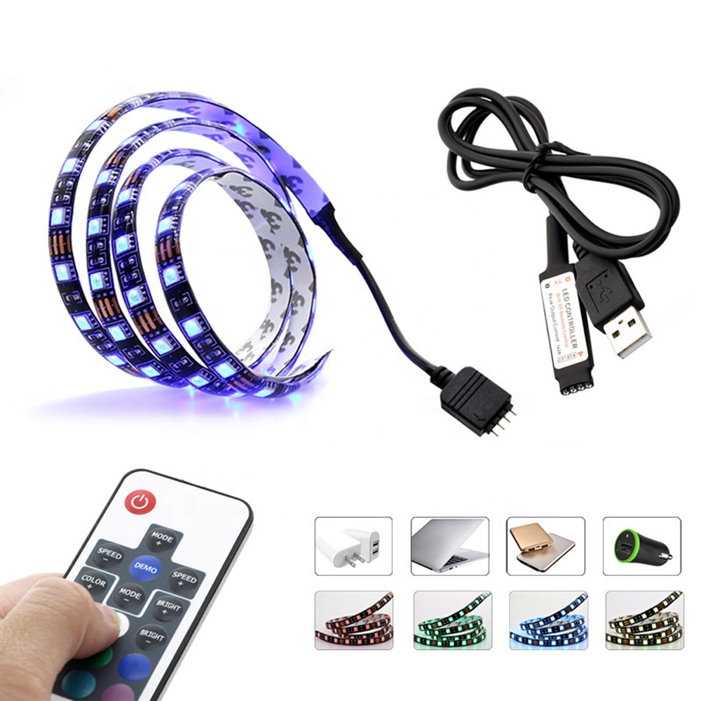 TV PC Background Lighting Kit Cuttable USB LED Strip Digital RGB SMD5050 With 17Key RF Controller 30leds/m DC5V