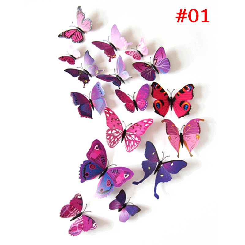 12Pcs/lot 3D Wall Stickers Fridge Magnet Butterflies DIY Wall Sticker Home Decor Kids Rooms Wall Decoration #85497