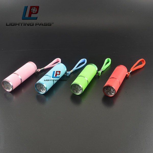 9 LED fluorescence rubber aluminium glow in dark flashlight