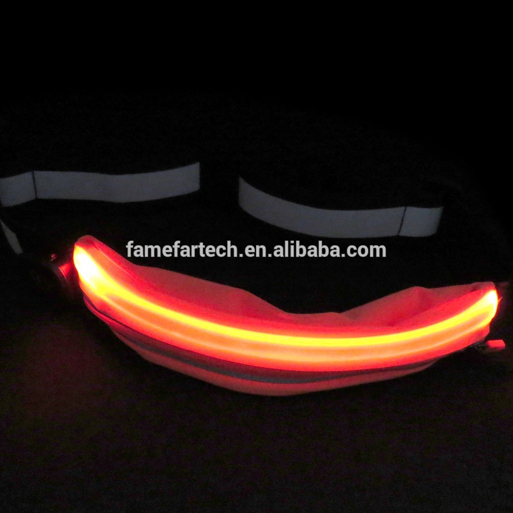 LED Reflective Running Belt Pouch with USB Rechargeable Light