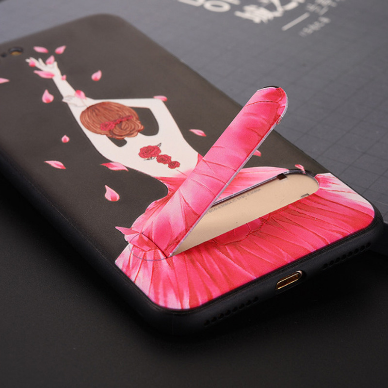 Cell phone cover For iPhone 8 / 8 Plus Simple fashion Painted embossed with bracket for girl