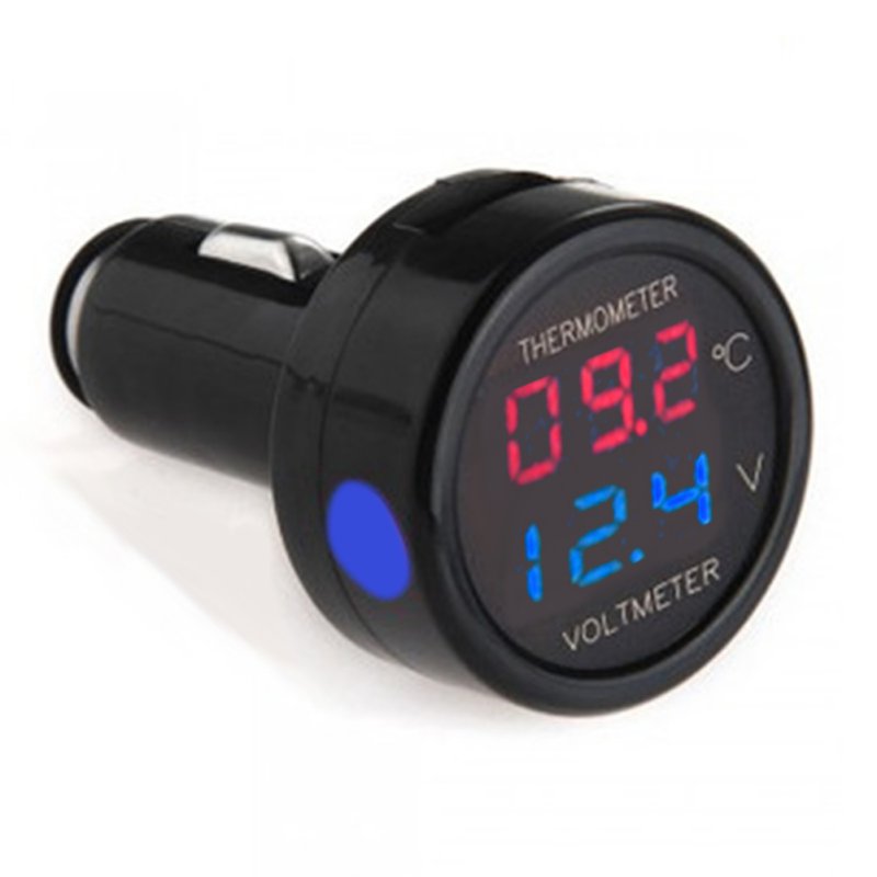 Car Auto 12V Dual Display LED Digital Thermometer Voltmeter 3 Colors Voltage Meters Temperature Meter