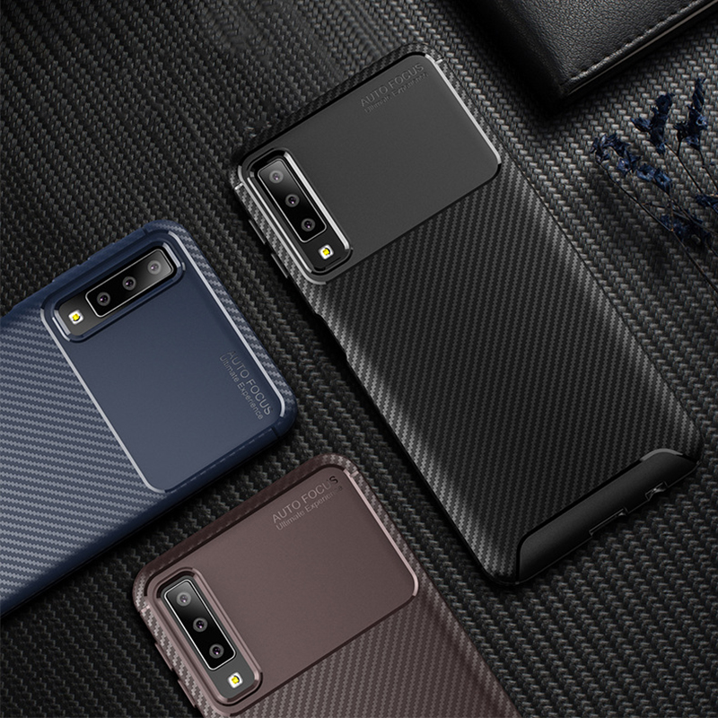 Carbon Fiber 360 Protective phone case For Samsung galaxy A7 2018 TPU Silicone back cover case